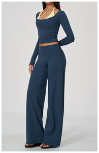 Women's 2 Piece Knitted Casual Set Sleeveless Short <b>Top</b> Wide Leg Pants Striped Breathable Spring/Summer Regular Fit Polyester - Product Image 6