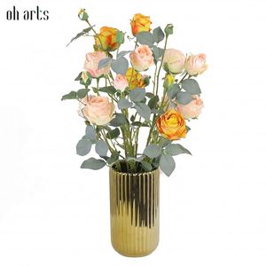 Venta Directa de Fábrica Oh Arts, Rosas Artificiales en Macetas de Cerámica Doradas, Ideales para Decoración de Sala de Estar - Product Image 1