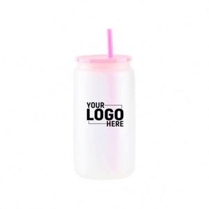 16oz Sublimation <b>Blank</b> Glass Can Cup Frosted Beer Drinking Jar Reusable <b>Water</b> <b>Bottle</b> with PP Lid for DIY Custom Printing - Product Image 1