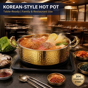 Olla Coreana <span class=keywords><strong>de</strong></span> <span class=keywords><strong>Acero</strong></span> <span class=keywords><strong>Inoxidable</strong></span> 304 Martillado, Olla Japonesa Shabu para Cocinar, Ideal para Restaurantes, Apta para Gas e Inducción, Superventas - Product Image 2
