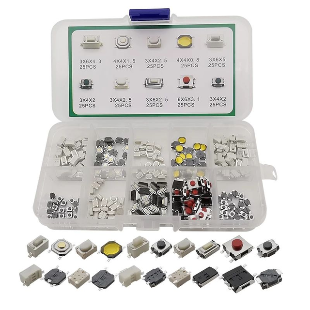 250Pcs 10 Types Tactile Push Button Touch Switch Car Remote Keys Button Switch Component