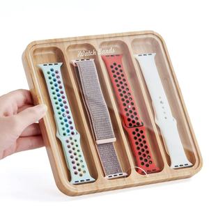 Caja de almacenamiento de correas de reloj de madera para viajes internacionales, caja organizadora compartimentada para correas de reloj, bandeja portátil para exhibir relojes, madera maciza - Product Image 2