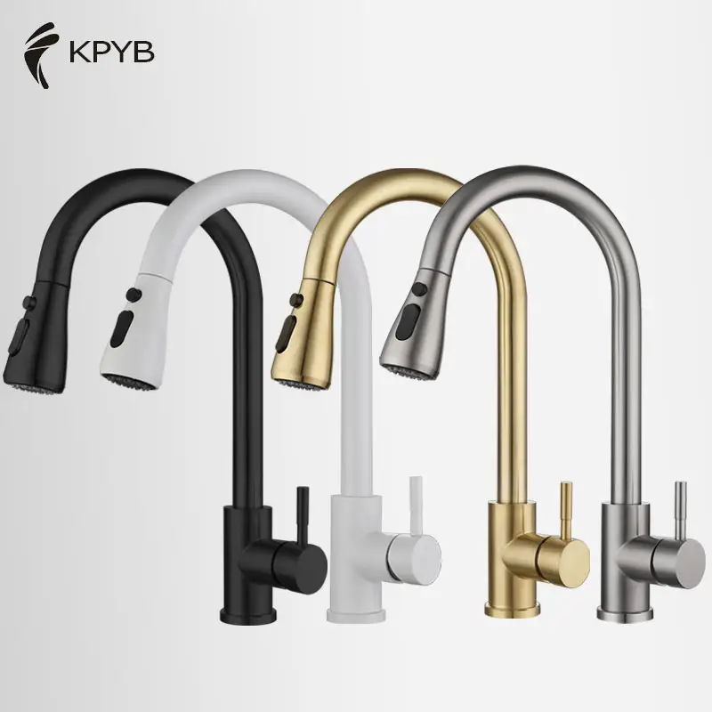 Factory wholesale cheap Amazon pop Golden white Black Silver SUS304 stainless steel kitchen pull faucet