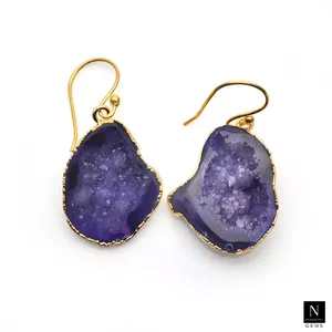 Boucles d'oreilles en or galvanisé 24K, fait à la main, en pierres précieuses Druzy pour la vente en gros, bijoux pour femmes, bricolage, bijoux de fête - Product Image 6
