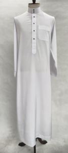 Venta caliente clásico blanco hilado poliéster tela Stand <span class=keywords><strong>Collar</strong></span> Qatar Robe con mangas de puño y botón de metal túnica musulmana - Product Image 6