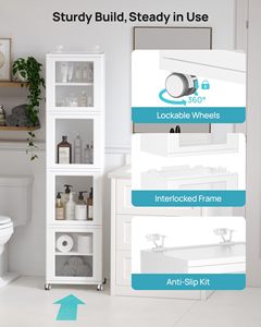 Gabinete de Almacenamiento para Baño SENYU Blanco con 5 Estantes y Puerta, Diseño que Ahorra Espacio, Estilo Minimalista - Product Image 4