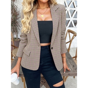 Costume à carreaux pour femme, veste courte ample, mode, tenue de travail formelle - Product Image 3