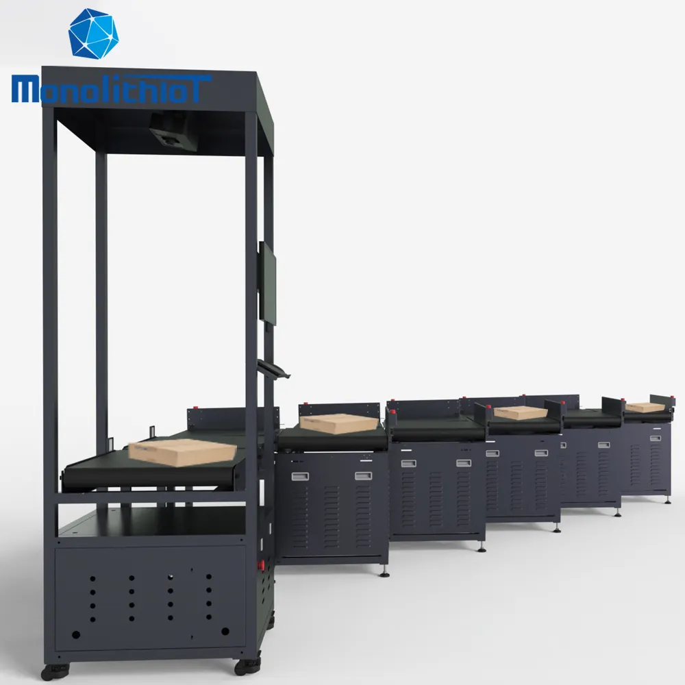 Monolitiot Logistic Express Dimension Weight Scan DWS System linea di trasporto a nastro con 10 porte di smistamento smistatore di pacchi