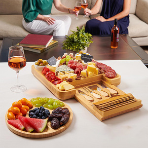 Bamboo Cheese <b>Board</b> Set With Pull Out Tray Compartmentalized Fruit And Nut Trays Cheese <b>Tools</b> For Serving - Product Image 2