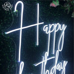 Letrero LED de Neón con Letras Cursivas de Feliz Cumpleaños, Luz Blanca Cálida con Reverso Acrílico, Decoración para Fiestas de Cumpleaños, Pared de Plantas Verdes, Decoración para Cabina de Fotos - Product Image 6