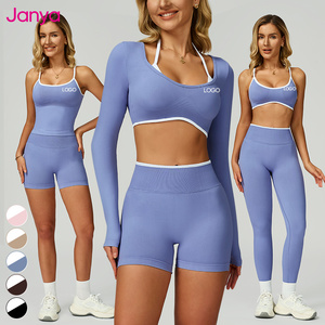 Conjunto Deportivo Janya para Mujer de Leggings de Cintura Alta y Sujetador de Fitness, Nuevo Traje de Ropa Deportiva con Bloques de Color sin Costuras de 2 Piezas para Gimnasio y Yoga - Product Image 1