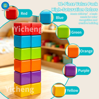 Juego de Bloques de Construcción Magnéticos de 6 Caras de 4.2 cm, 12 Cubos Magnéticos de Arcoíris para Niños, Juguetes Magnéticos Educativos STEM 3D para Niños Pequeños