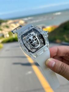 Nouvelle montre mécanique de luxe de haute qualité, étanche, mouvement automatique, design tête de mort, boîtier transparent - Product Image 3