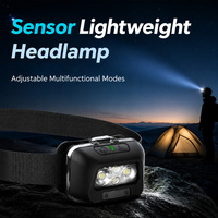 Lampe frontale LED rechargeable 600 lumens avec capteur de mouvement, lumière rouge et bleue, zoom rotatif USB-C, IP67 pour le camping, la randonnée et la pêche