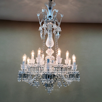 Lustre en cristal en forme de bougie, 12 douilles E14, luminaire suspendu pour salle de banquet, hall d'entrée, éclairage intérieur de la maison