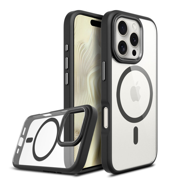 2024 BSCI Premium Custom Armor Design Eco-friendly Shockproof Metal PC TPU Clear Transparent Magnetic Case for 16 Pro
