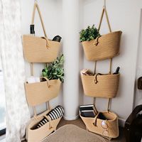 Nouveau panier suspendu en corde de coton souple à trois couches, écologique, avec poignées, style pastoral, pour rangement