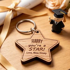 Custom Star Shape <b>Wooden</b> Keychain Laser Engraved Personalized Name-Durable Eco-Friendly Graduation <b>Gift</b> for Students Teachers - Product Image 3