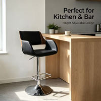 Tabouret de bar pivotant moderne HR-6018 noir avec structure en contreplaqué, coussin en PU, base chromée 410 mm, stable pour bar à domicile et salle à manger d'hôtel