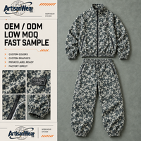 Ensemble veste zippée et pantalon de jogging pour homme, motif pixel gris-vert, avec passepoil contrastant, style streetwear, OEM ODM
