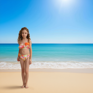 HDJ Ensemble de bikini floral pour filles avec applique de fleurs 3D, maillot de bain 2 pièces pour enfants, vêtements de plage d'été, taille 4681012 - Product Image 3