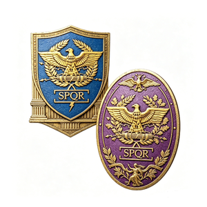 Emblema de Águila Romana SPQR, Chapado en Oro, Latón, Esmalte Duro, Arte Antiguo Coleccionable, Forma Rectangular - Product Image 3