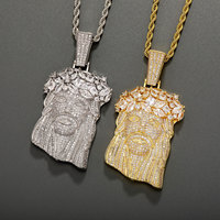 Collier haut de gamme pour homme, style hip-hop transfrontalier, avec pendentif en cuivre électroplaqué, entièrement orné de strass et de pierres de zircon, et chaîne en bambou