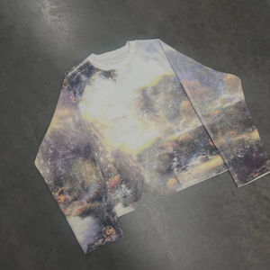 เสื้อยืดแขนยาวทรงโอเวอร์ไซส์ผ้าวาฟเฟิลพิมพ์ลายกราฟิกแบบกำหนดเองสำหรับผู้ชาย สีขาว สไตล์ลำลอง ใส่สบายในชีวิตประจำวัน - Product Image 1