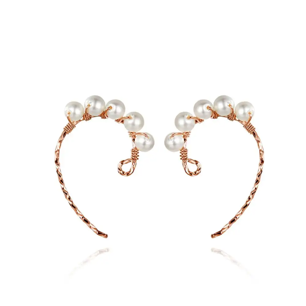 SCE614 Thời Trang Rose Gold Stud Earring S925 Bạc Mạ Hạt Ngọc Trai Cuff Bông Tai Clip Trang Sức Trang Phục