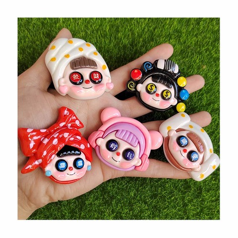 Cartoon Wealth Girl Flatback Resin Cabochons for Scrapbooking Phone Case Decoration Slime Supplies Charms