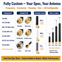 Antena de Goma Multibanda Personalizada 433MHz 868MHz 2.4G 5.8G 4G LTE WiFi GSM VHF UHF SMA RP-SMA de Alta Ganancia, Fabricante de Antenas