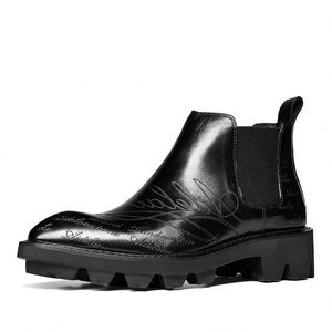 Nouvelles Bottes Chukka d'Hiver pour Hommes en Cuir de Vachette, Bottines à Bout Pointu avec Motif Imprimé au Laser, Imperméables et Antidérapantes avec Amorti - Product Image 2