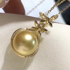 Colgante de perla de oro natural con cadena redonda de plata pura de 12-13 mm de alta gama, sin defectos, 100% brillo de oro natural - Product Image 1