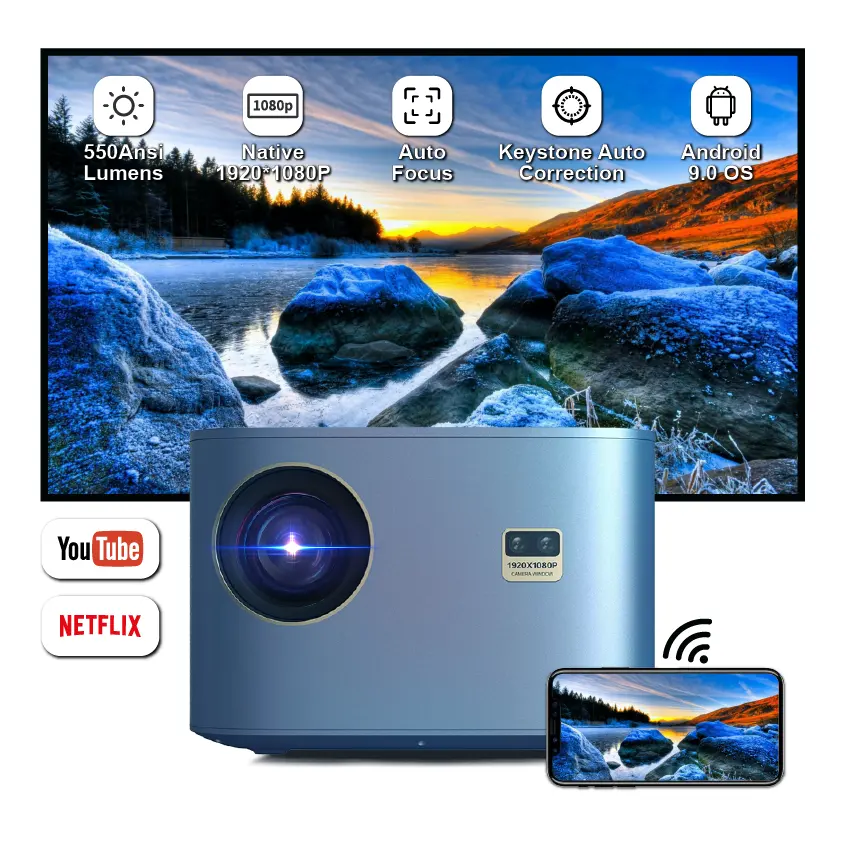 Native Full Hd Led 1080P Projector Smart Android Projetor Wifi Draagbare Beamer Mini Proyector 4K Voor Kantoor Thuisschool