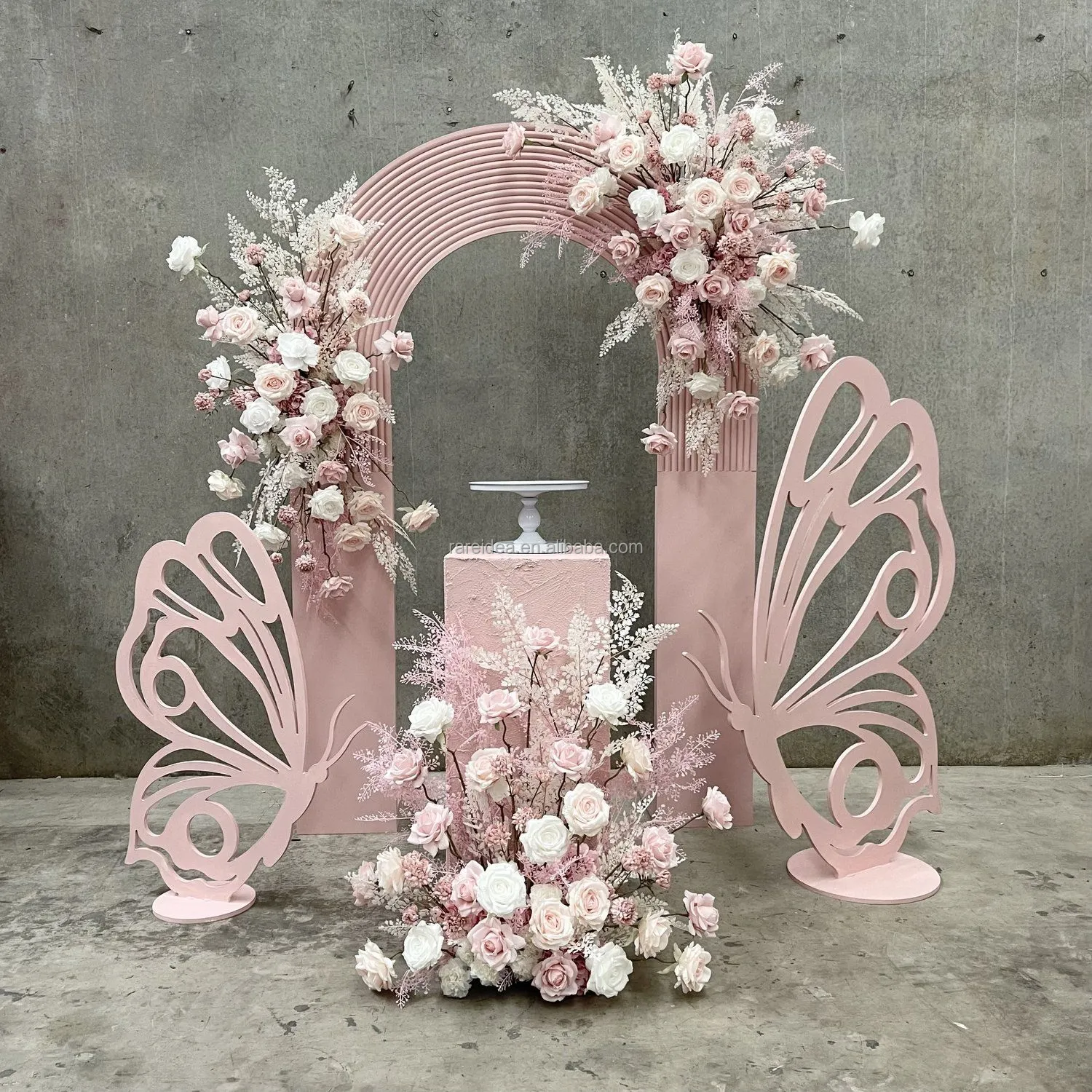 Craft Wedding Supplies Party Events Pink Color Stand Pvc U-shape Arch Panel Backdrop And Butterfly For Wedding Decoration