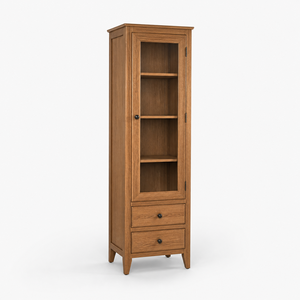 Vitrina Moderna de Roble Macizo con Puerta de Cristal, Gran Capacidad, Cajón Pequeño, para Sala de Estar, Comedor, Estilo Antiguo - Product Image 1