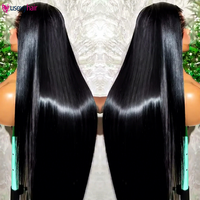 Peluca frontal de encaje transparente HD de cabello humano virgen vietnamita liso natural 15A, doble densidad, nudos decolorados, al por mayor