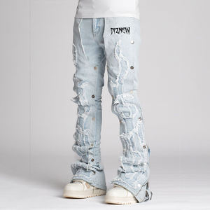 جينز رجالي من ديزنيو 2025 بطول كامل مع تفاصيل ممزقة وأزرار كبس لإطلالة عصرية وضيقة - Product Image 1