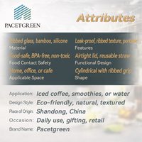 Gobelet en verre côtelé PACETGREEN avec poignée, couvercle en bambou, paille en acier inoxydable, tasse à café résistante à la chaleur pour boissons glacées
