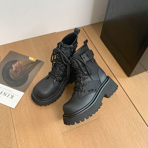 Botines Negros para Mujer, Estilo Británico, Tendencia Urbana, Estilo Motero, Plataforma Gruesa, Botas Cortas, Novedad 2026 - Product Image 1