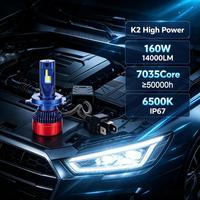 Phares LED de voiture SunRise K2 H9 12V/24V 160W 14000LM 6500K IP67 étanches, tubes en cuivre, Canbus Plug and Play, ajustement universel