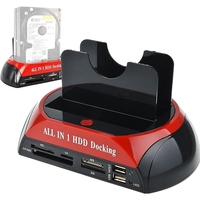Station d'accueil double SATA tout-en-un pour disques durs 3,5 pouces, USB vers SATA, boîtier en plastique ABS ignifuge rouge/noir, certifiée QC3.0 FCC CE ROHS
