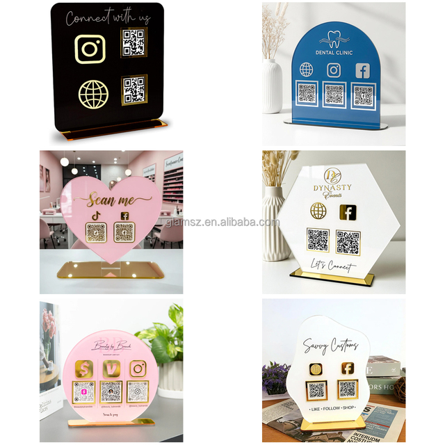 Instagram Facebook Business 3D Logo Multi-Social Media Payment Display Stand Acrylic QR Code Sign