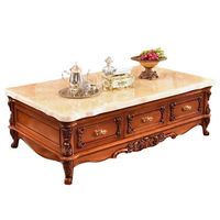 Table basse carrée en bois massif de style européen avec tiroirs et plateau en marbre, idéale pour les appartements et les villas, meubles de salon