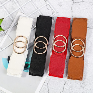 <span class=keywords><strong>Ceinture</strong></span> élastique pour <span class=keywords><strong>femme</strong></span> avec double boucle en O, large <span class=keywords><strong>ceinture</strong></span> extensible en cuir PU style professionnel, <span class=keywords><strong>ceinture</strong></span> ajustable avec boucle en cuivre - Product Image 1