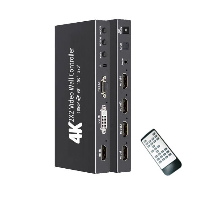 4K Video Wall Controller 2x2 H DMI DVI Input 4 Output 1080P 1x1-4x1 Splicing with IR Control & Audio 90/180/270° Rotate