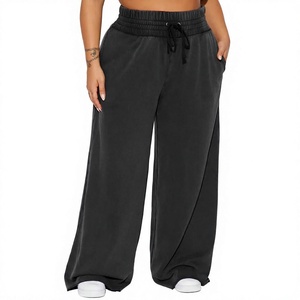Pantalones Deportivos Extra Grandes de Felpa de Algodón Grueso de Estilo Vintage de Alta Calidad para Mujer, Pantalones de Algodón Lisos Teñidos para Invierno - Product Image 1
