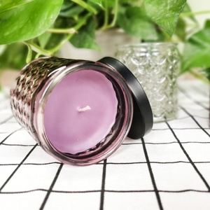 In rilievo di cristallo del diamante di taglio di vetro viola candela vaso di candela profumata - Product Image 4