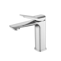 Robinet de salle de bain carré chromé poli, mitigeur de lavabo à poignée aile unique moletée, design moderne et luxueux, vente en gros OEM