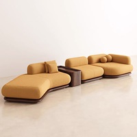 Modernes Senfgelbes Bouclé-Ecksofa Modulares Chaiselongue-Sofa mit Holz-Beistelltisch Wohnzimmer-Möbelset für Apartment, Haus, Villa, Loft